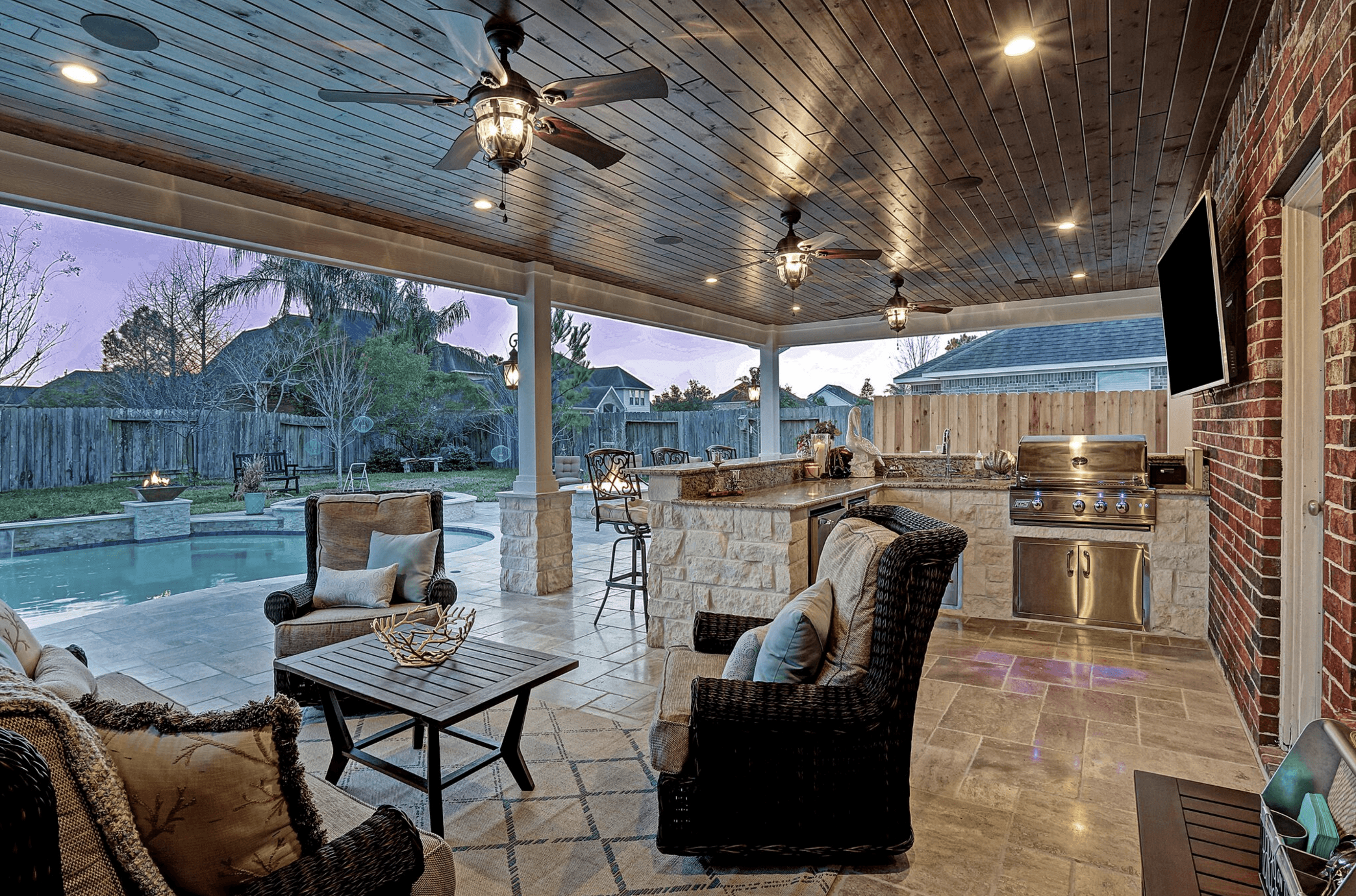 Finished covered outdoor living patio